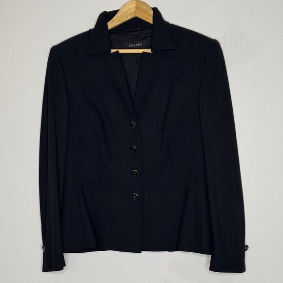 ESCADA Wool Black Blazer Skirt Suit Set Size 8/10 - Picture 3 of 14